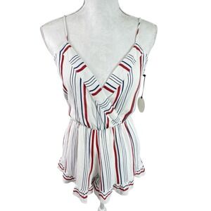 Tularosa Women's‎ XS Amelia Romper Red Striped Crossover Ruffle Hem NWT